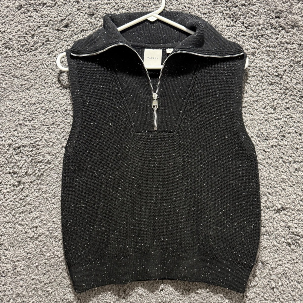 Varley Hally Half Zip Rib Vest Womens XS Black Excellent Speckled Cotton Knit - Picture 3 of 9